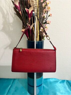 Louis Vuitton Red Epi Pochette Shoulder Bag w/ COA (Certificate of Authenticity)